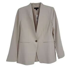 Ann Taylor The Long Collarless Blazer in Fluid Crepe Beige NWT Size 6 Lined
